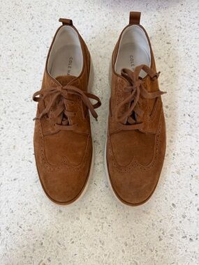 Cole Haan Women's Tan Suede Wingtip Derby Sneakers